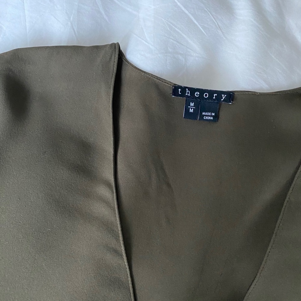 Theory Olive Green V-Neck Long Sleeve Blouse - Picture 5 of 7